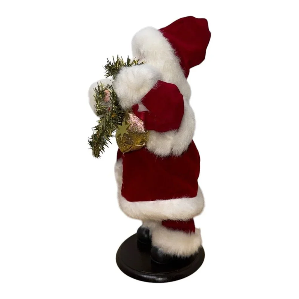 Vintage Christmas Holiday Santa w/tinsel on stand Garland Holly Berries